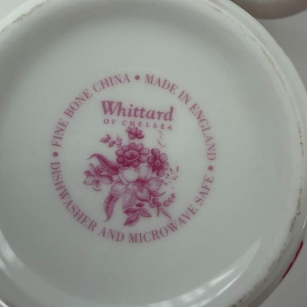 Vintage Whittard of Chelsea Pair of Pink Floral Fine Bone China Mugs - Picture 7 of 9
